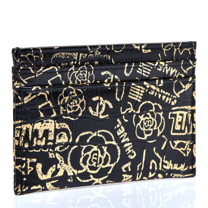 Chanel Calfskin Crocodile Embossed Graffiti 2.55 Cocodile Reissue Card Holder Black Gold 3 of 8