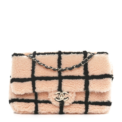 Chanel Shearling Lambskin Large Fluffy Tartan Single Flap Pink Black 1 of 10