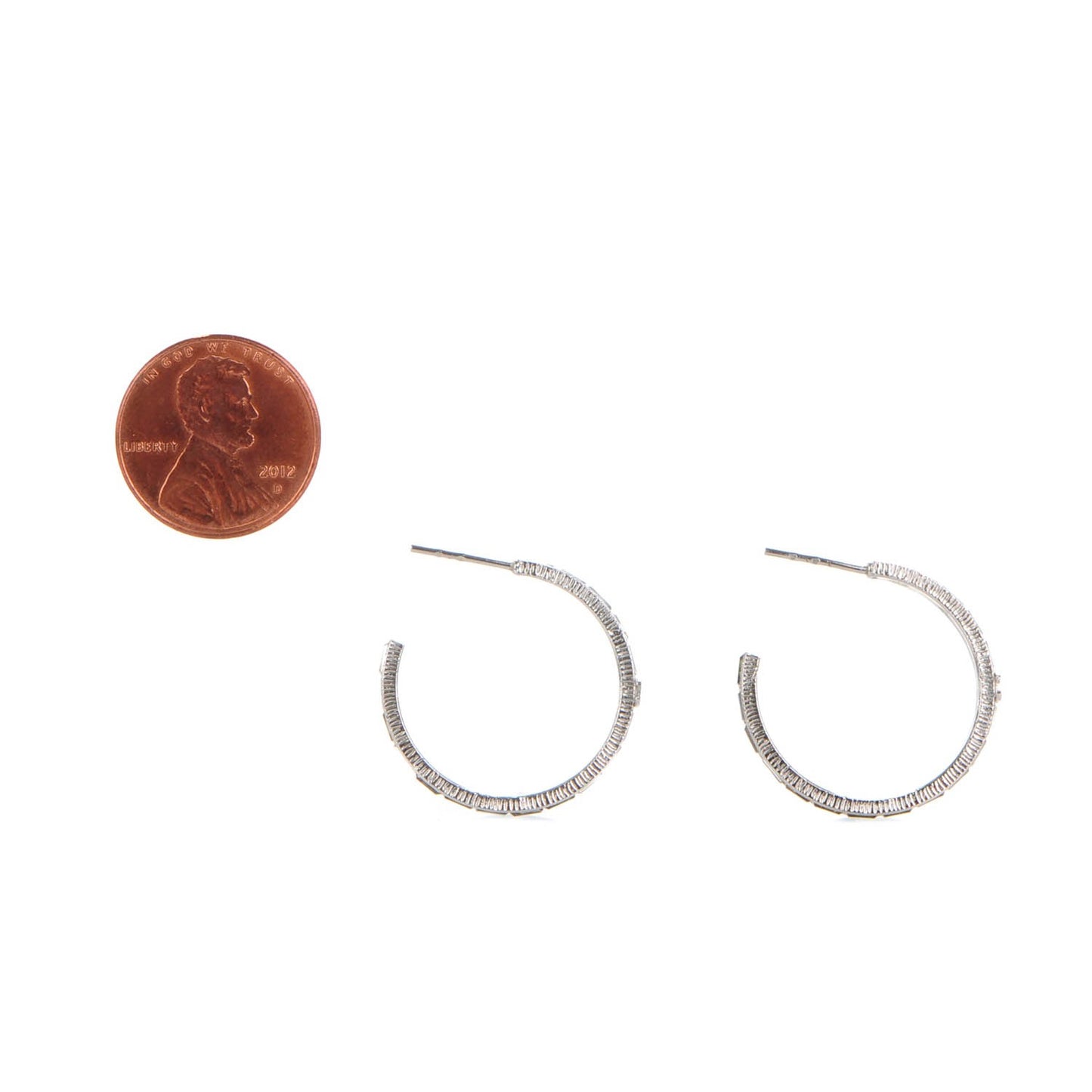 Baguette Crystal CC Hoop Earrings Silver