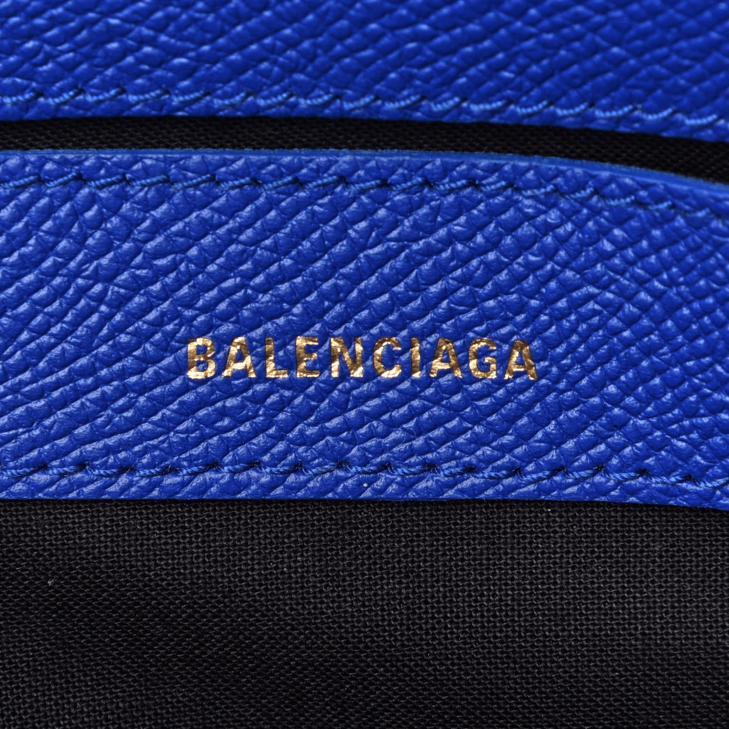Signature Grained Calfskin Logo XXS Ville Top Handle Bag Bleu Roi White