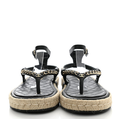 Chanel Lambskin Chain CC Thong Espadrille Sandals 39 Black 2 of 8