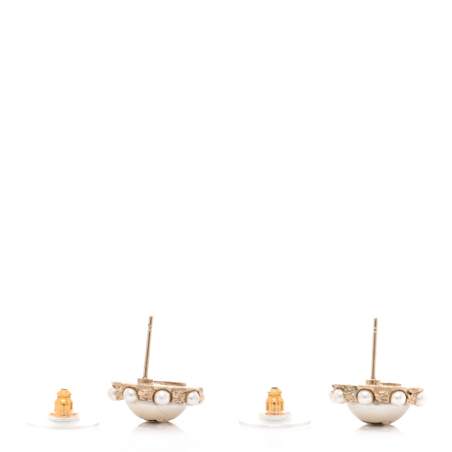 Metal Pearl CC Round Earrings Gold