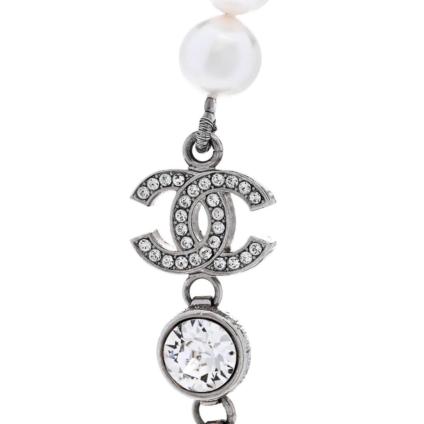 Pearl Crystal CC Choker Necklace Silver