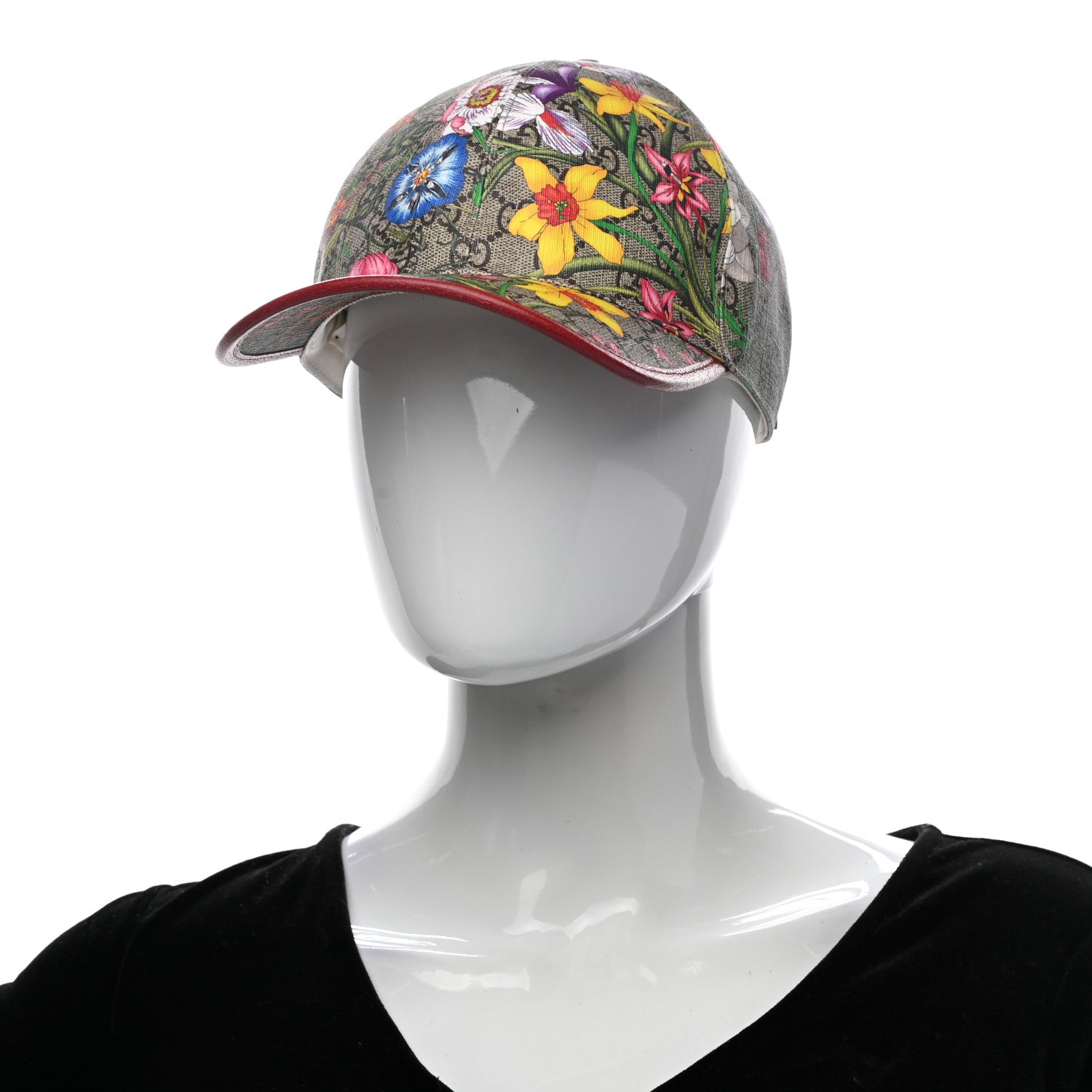 Gucci GG Supreme Flora Claudia Baseball Hat 58 L Red 981980