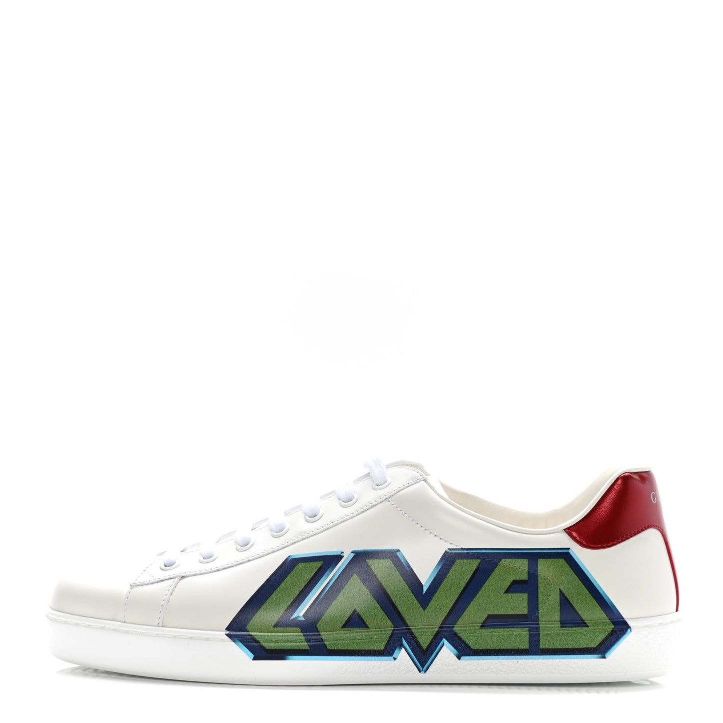 Calfskin Nappa LOVED Print Mens Ace Sneakers 9 White Red Flame Green