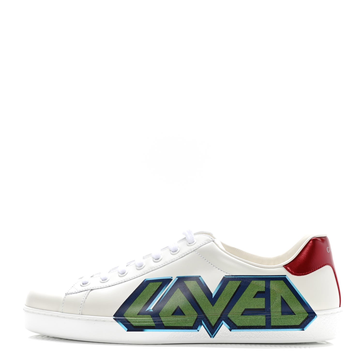 Gucci Calfskin Nappa LOVED Print Mens Ace Sneakers 9 White Red Flame Green 1 of 13