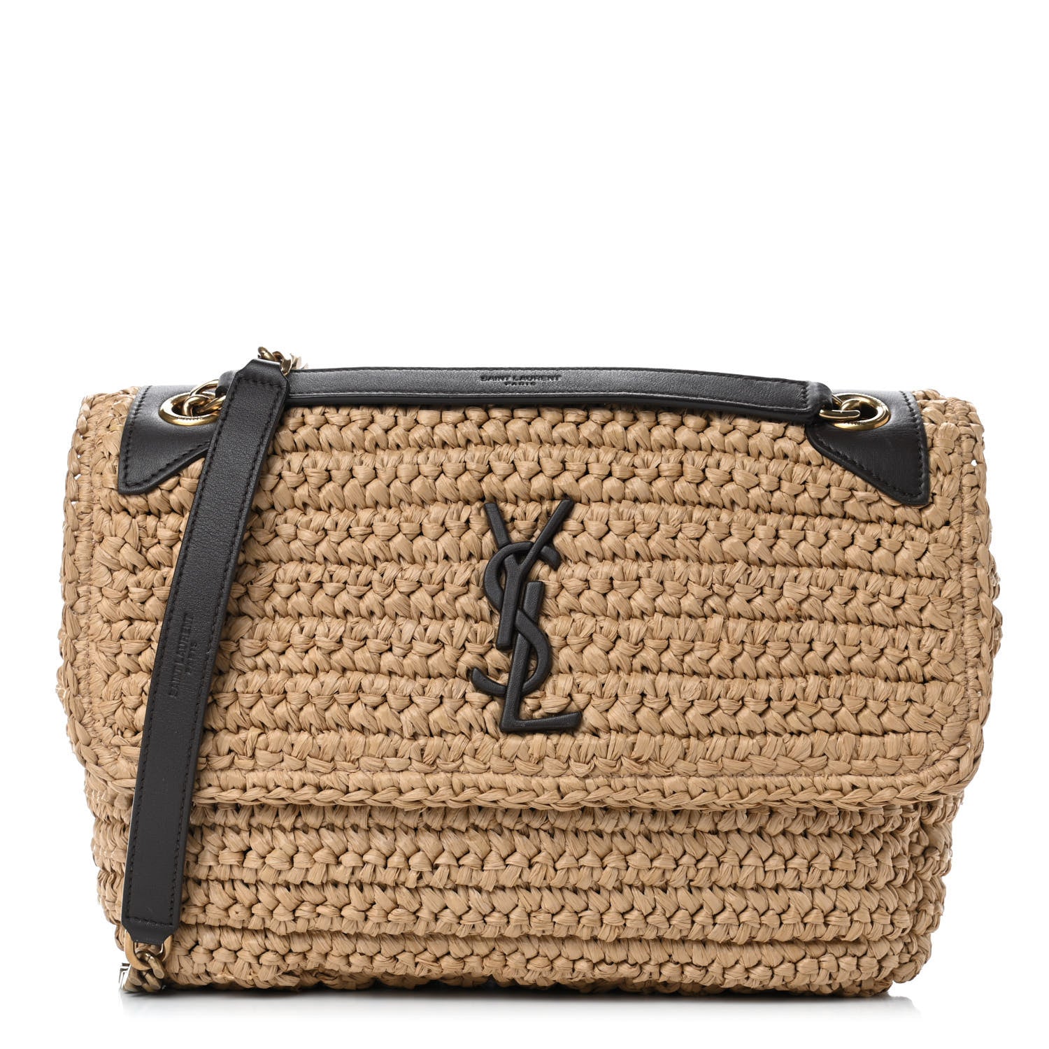 Saint Laurent Raffia Calfskin Monogram Medium Niki Chain Satchel Natural 1 of 4