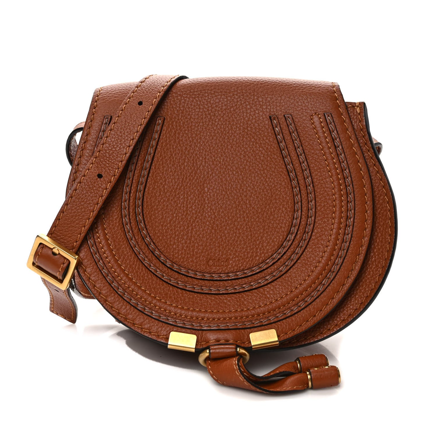 Grained Calfskin Small Marcie Saddle Bag Tan