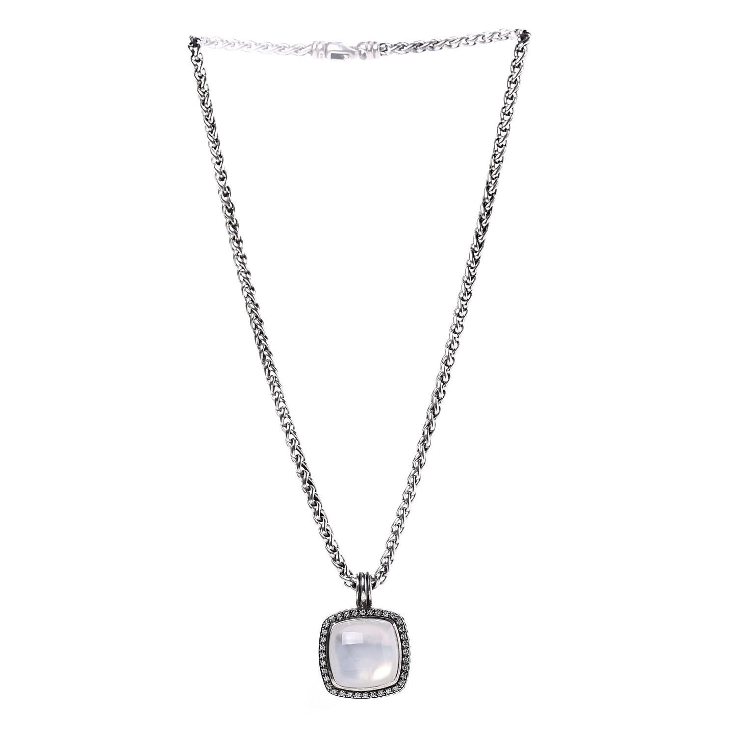 Sterling Silver Diamond Moonstone 20mm Moonlight Ice Enhancer Pendant Necklace