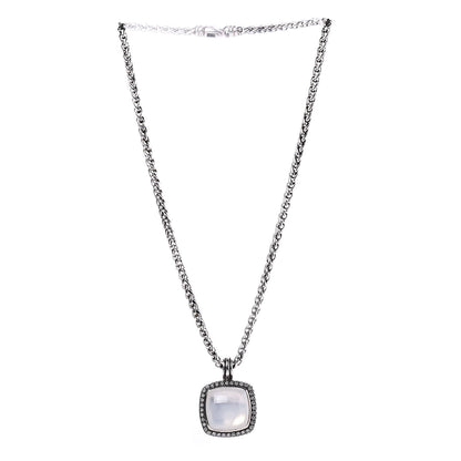 David Yurman Sterling Silver Diamond Moonstone 20mm Moonlight Ice Enhancer Pendant Necklace 3 of 6
