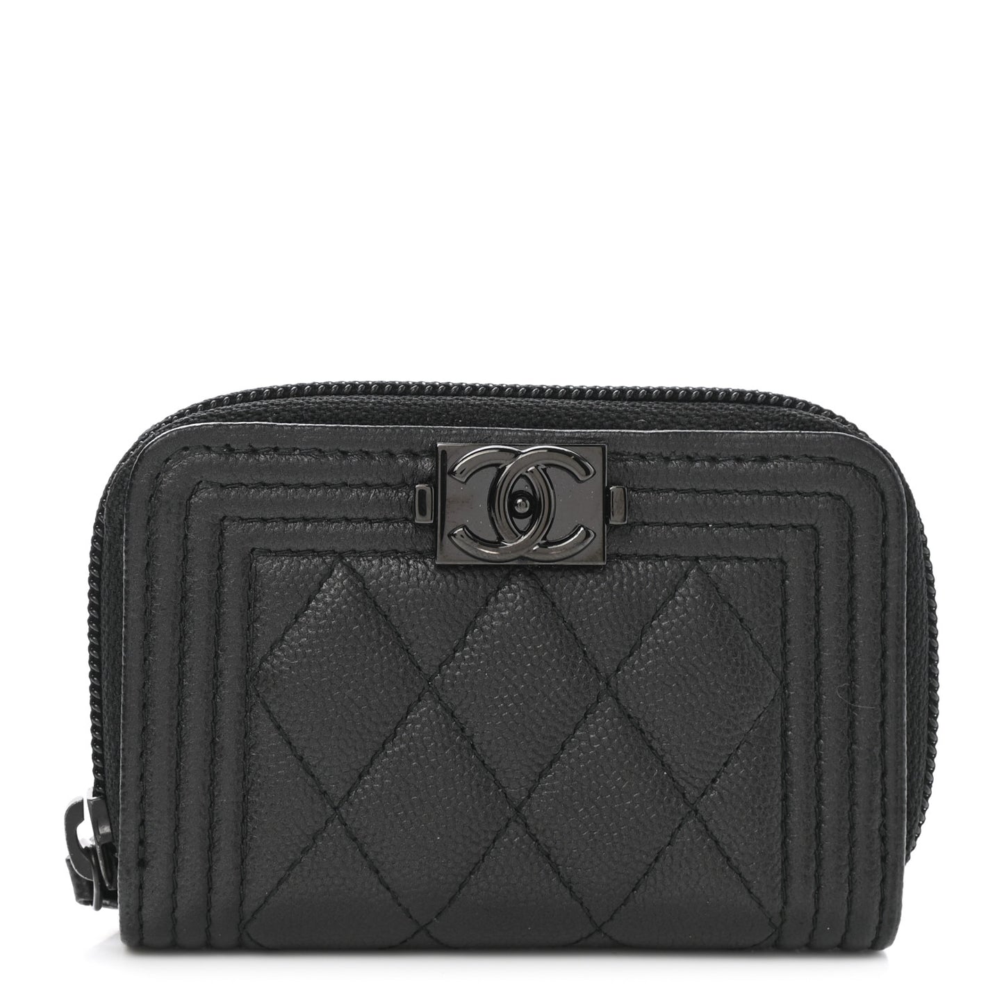 Caviar Quilted Boy Zip Around Coin Purse Wallet So Black