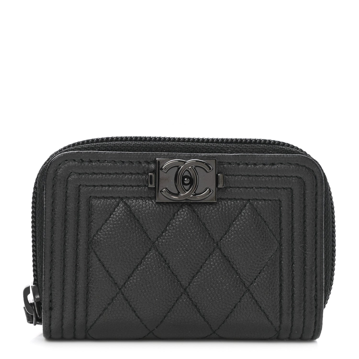 Chanel Caviar Quilted Boy Zip Around Coin Purse Wallet So Black 1 of 8