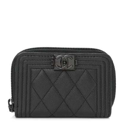 Chanel Caviar Quilted Boy Zip Around Coin Purse Wallet So Black 1 of 8