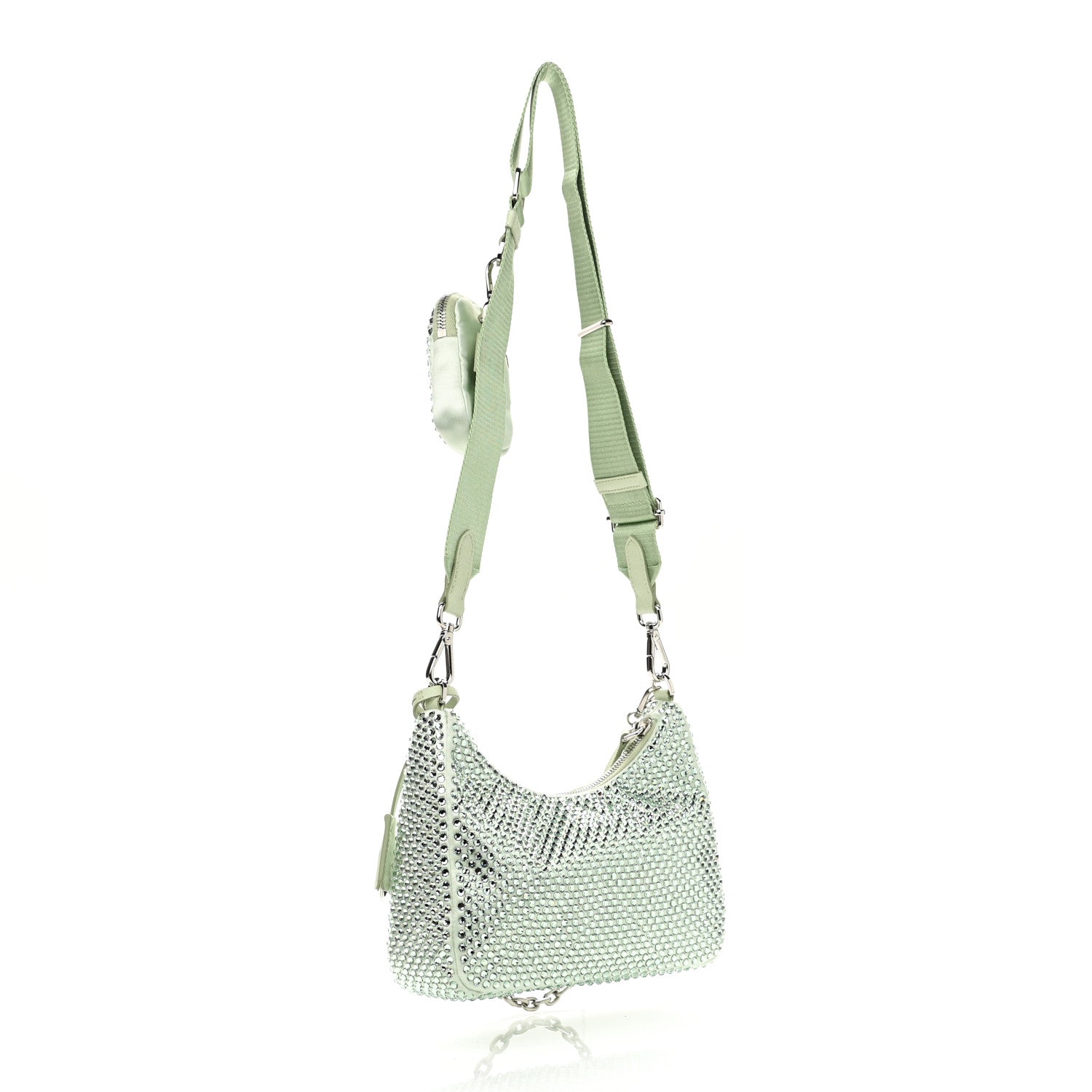 Prada Satin Crystal Re-Edition 2005 Shoulder Bag Acqua 2 of 9