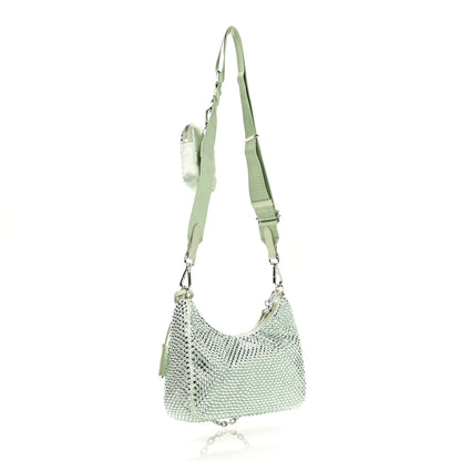 Prada Satin Crystal Re-Edition 2005 Shoulder Bag Acqua 2 of 9