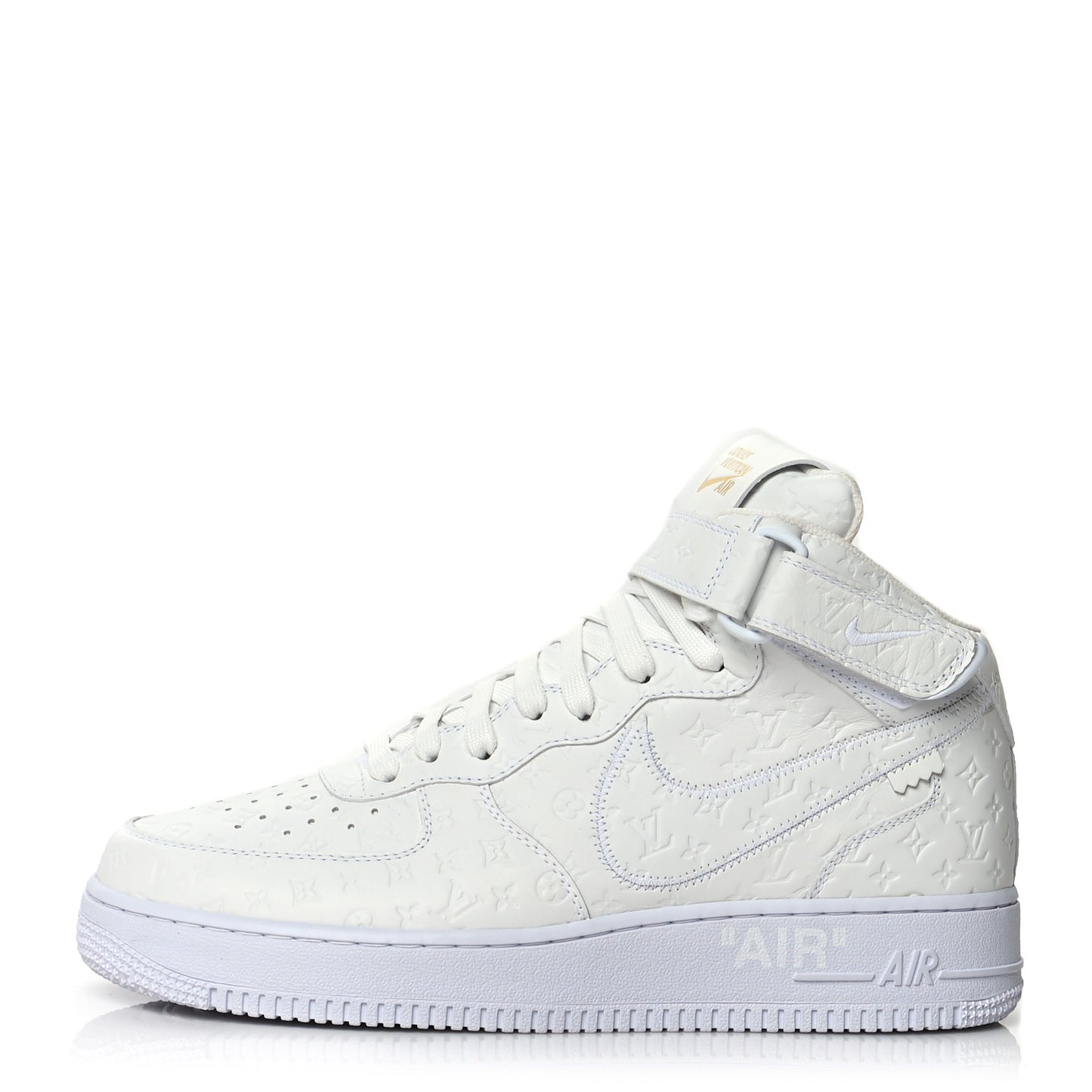 X NIKE AIR FORCE 1 Calfskin Monogram Mid Sneakers 9.5 White