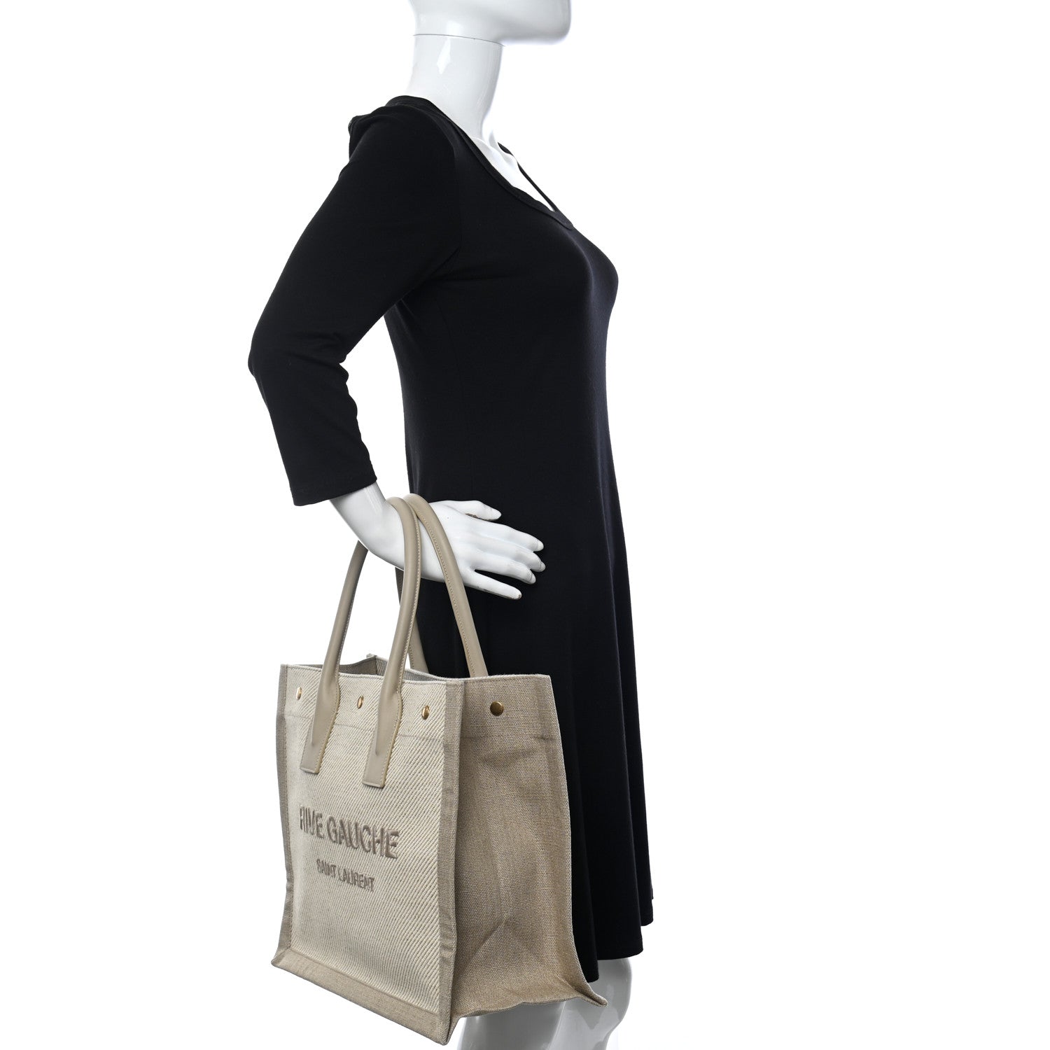 Saint Laurent Linen Calfskin Small Rive Gauche Tote Beige Sea Salt 2 of 11