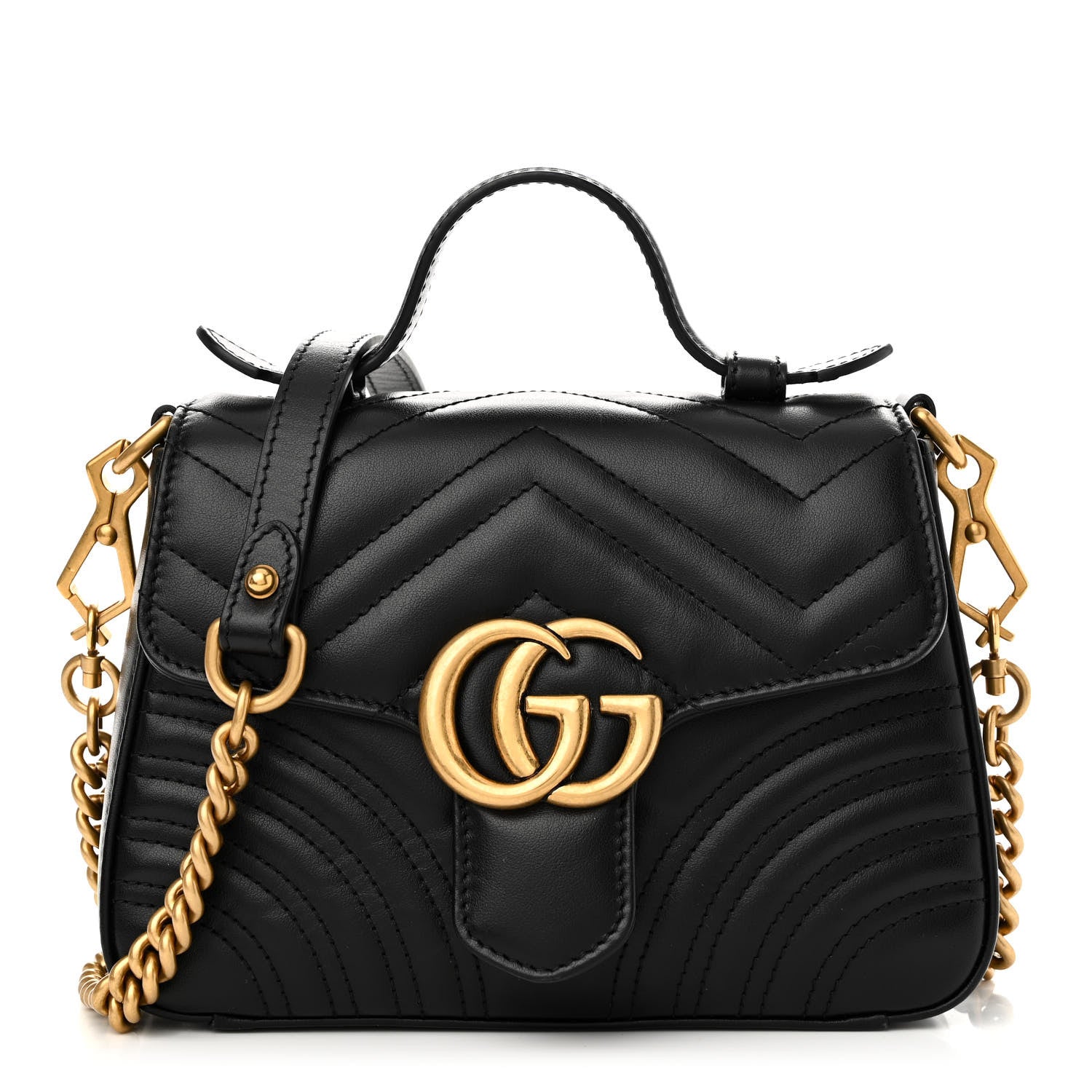 Gucci Calfskin Matelasse Mini GG Marmont Top Handle Shoulder Bag Black 1 of 10