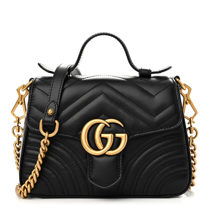 Gucci Calfskin Matelasse Mini GG Marmont Top Handle Shoulder Bag Black 1 of 10