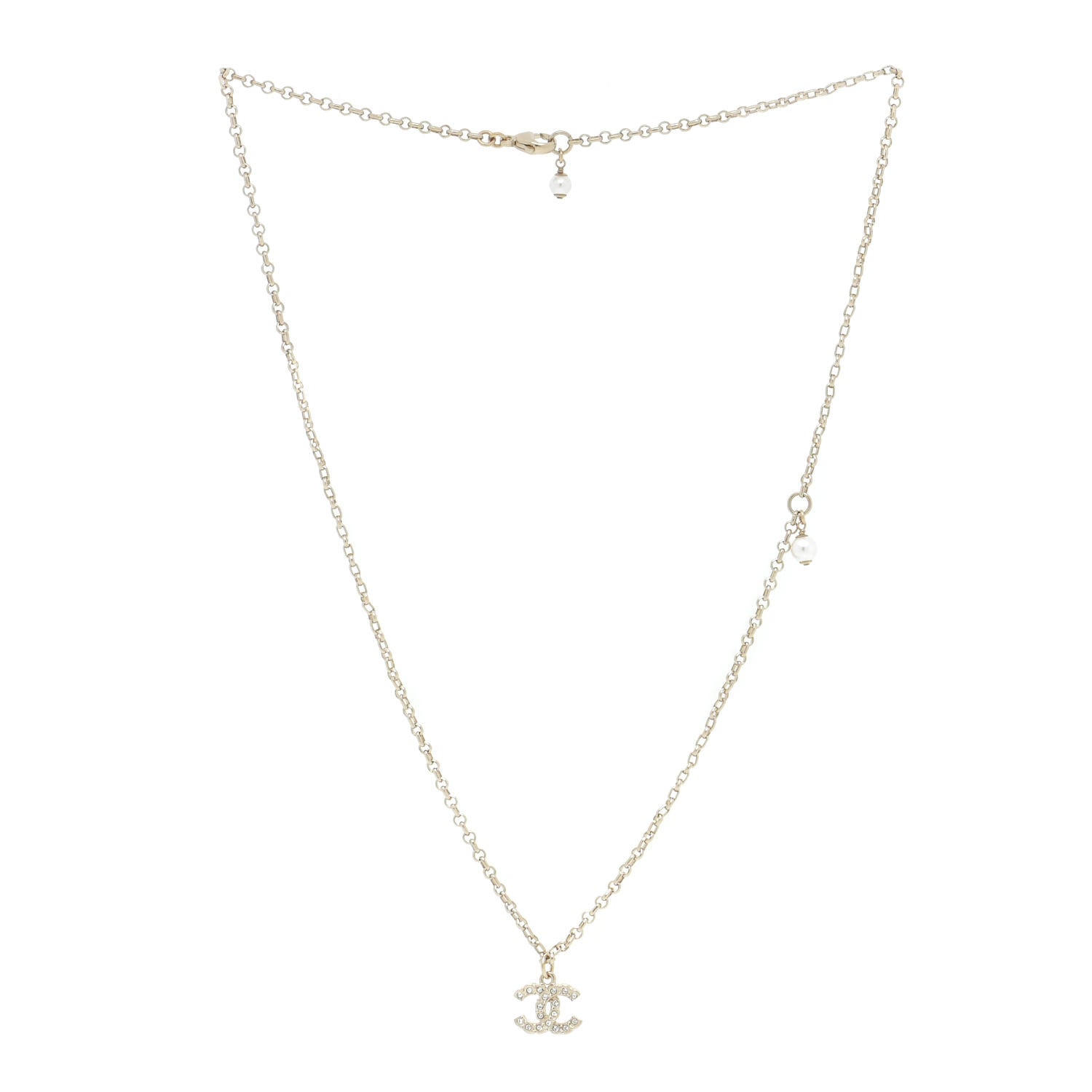 Chanel Pearl Crystal CC Pendant Necklace Gold 3 of 5