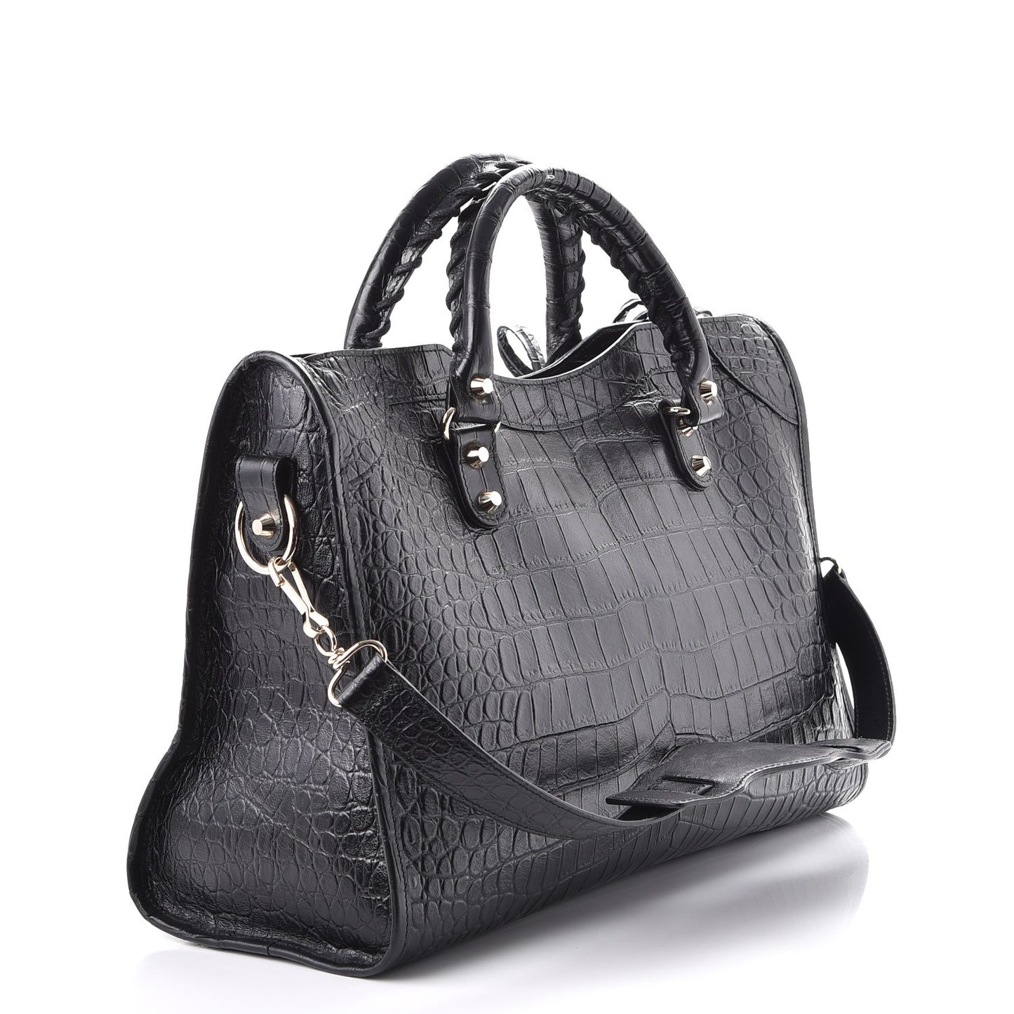 Calfskin Crocodile Embossed Classic Hardware City Black