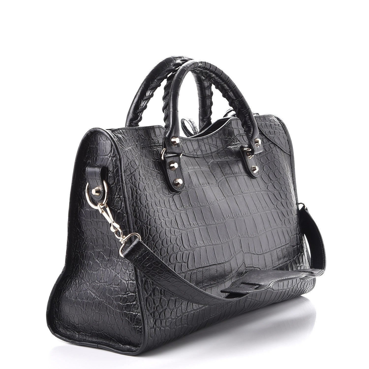 Balenciaga Calfskin Crocodile Embossed Classic Hardware City Black 3 of 7
