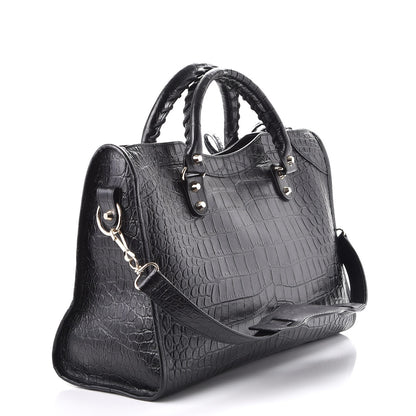 Balenciaga Calfskin Crocodile Embossed Classic Hardware City Black 3 of 7