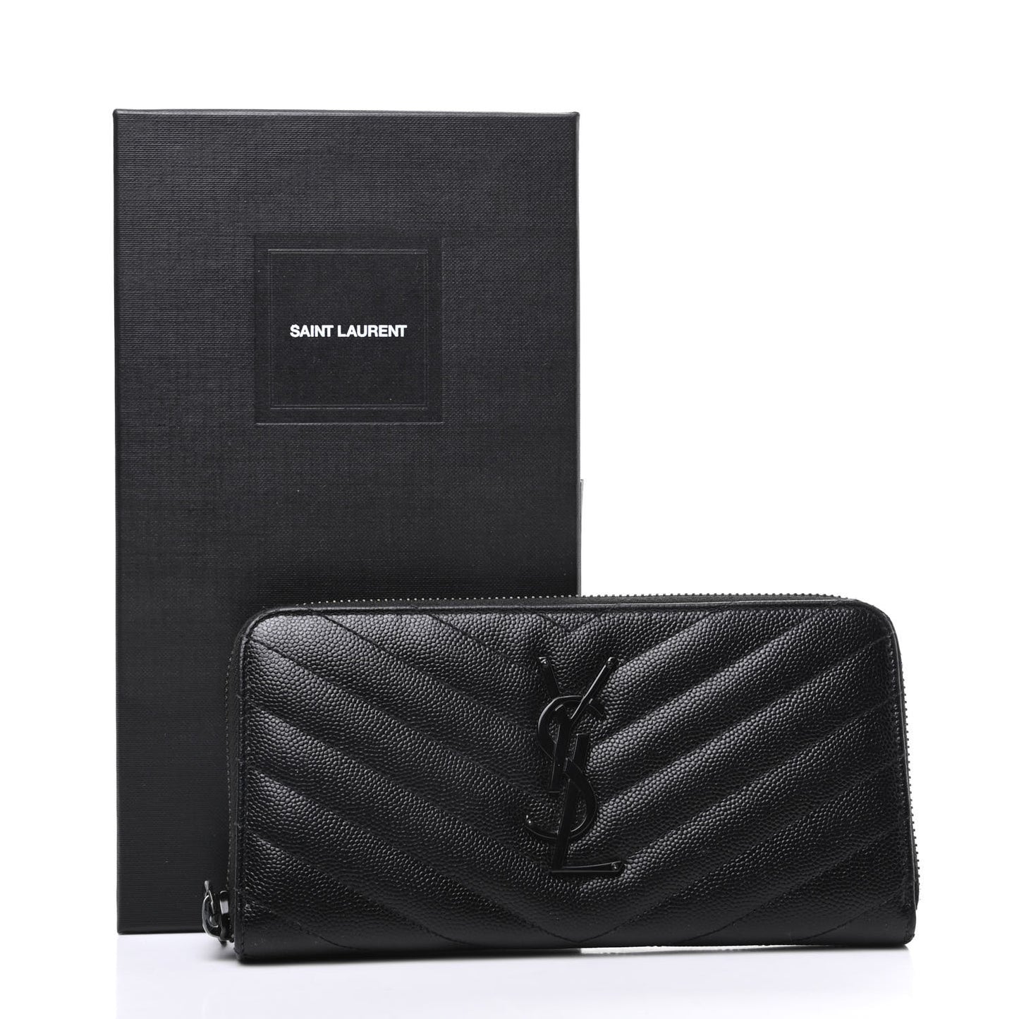 Grain De Poudre Matelasse Chevron Monogram Zip Around Wallet Black
