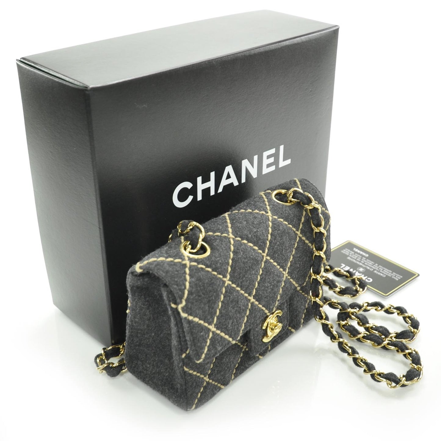 Wool Contrast Stitch Surpique Mini Flap Charcoal
