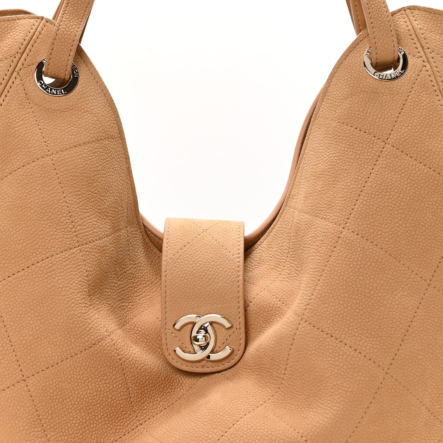 Grained Nubuck Calfskin Quilted Maxi Shopping Bag Beige