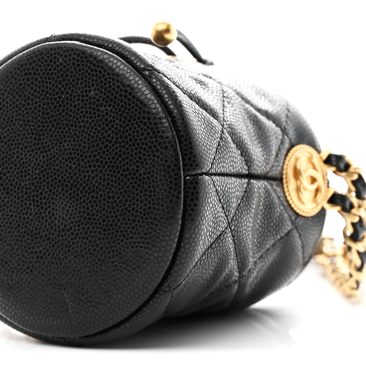Caviar Quilted Twist Your Buttons Micro Bucket Bag Black