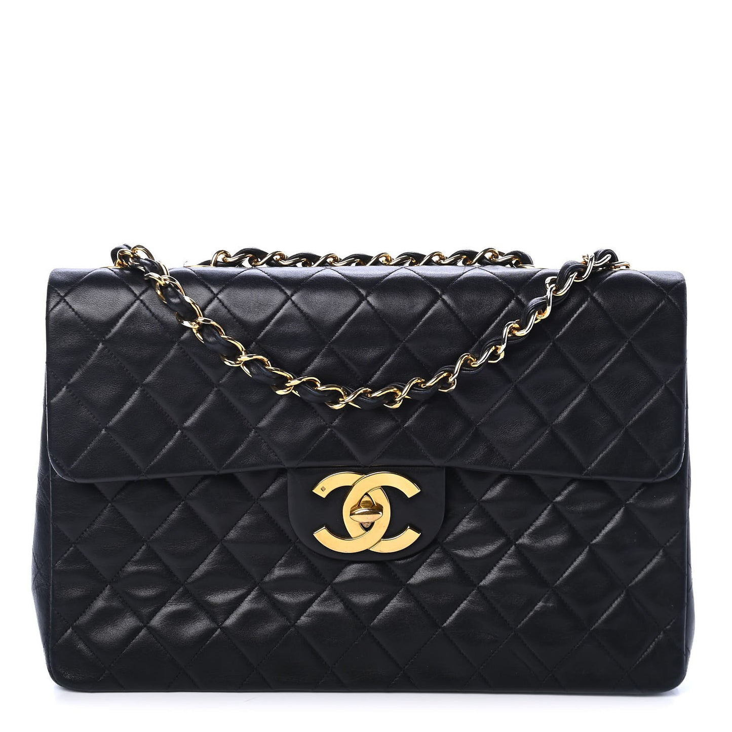 Lambskin Quilted XL Jumbo Single Flap Black