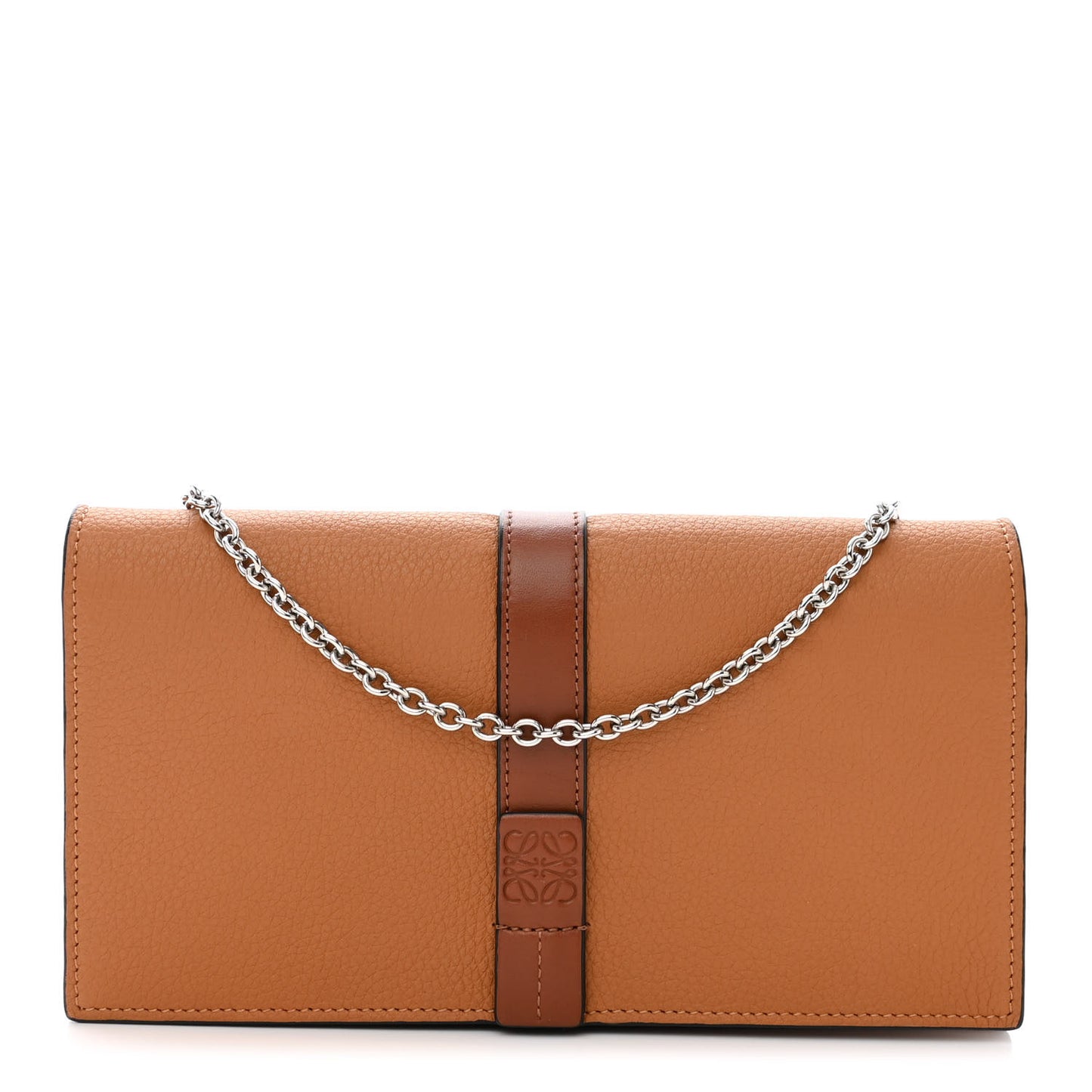 Grained Calfskin Chain Wallet Caramel Pecan