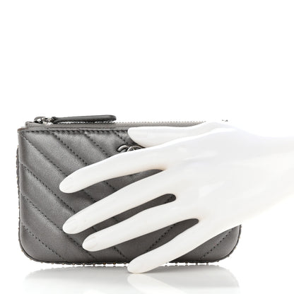 Chanel Crumpled Calfskin Chevron Quilted Studded Small Cosmetic Case Grey 2 of 7