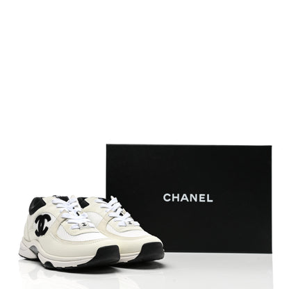 Chanel Mesh Suede Calfskin Grained Calfskin Womens CC Sneakers 38.5 White Black 9 of 9