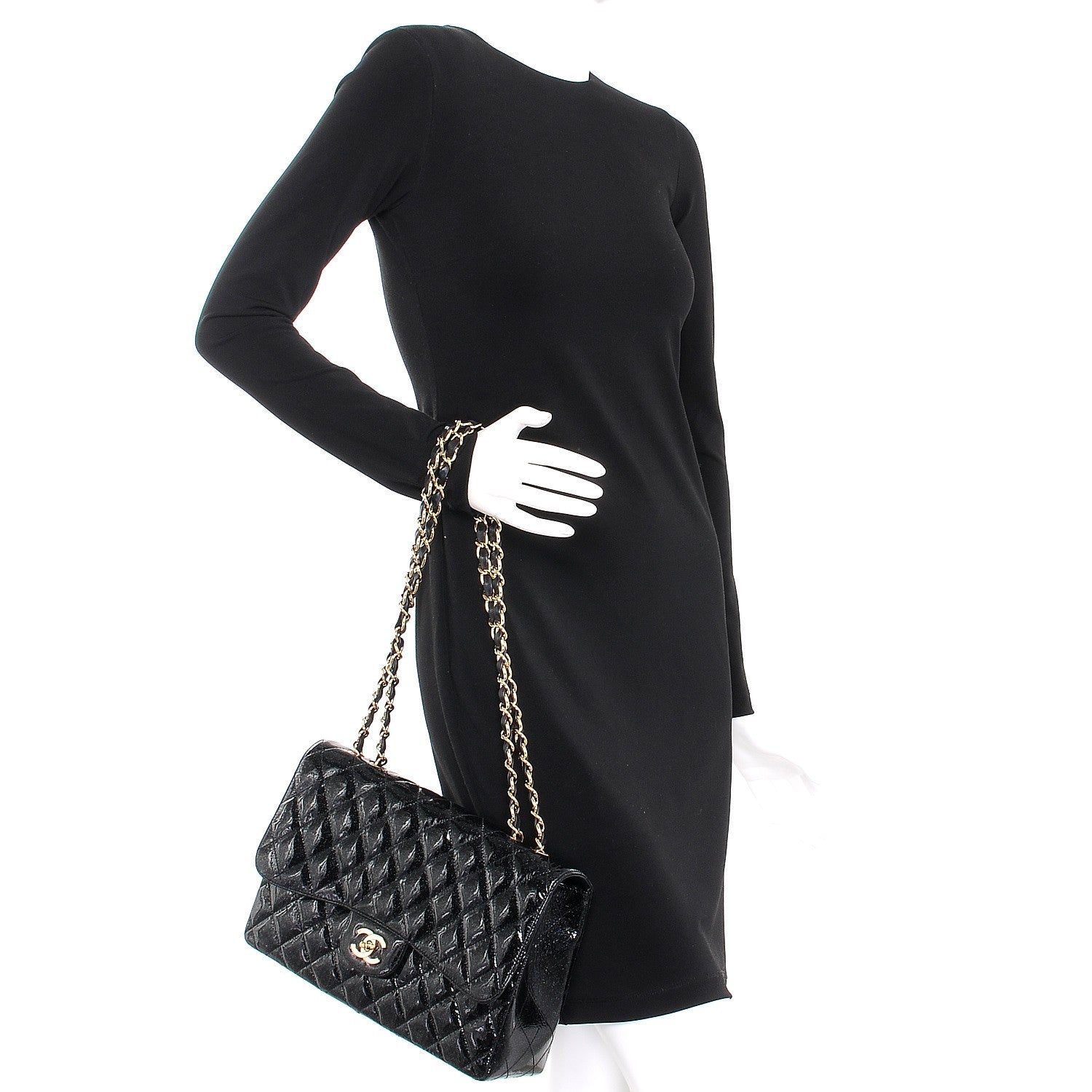 Chanel Patent Quilted Sparkle Glitter Jumbo Single Flap Black 2 of 10