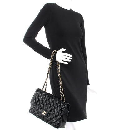 Chanel Patent Quilted Sparkle Glitter Jumbo Single Flap Black 2 of 10