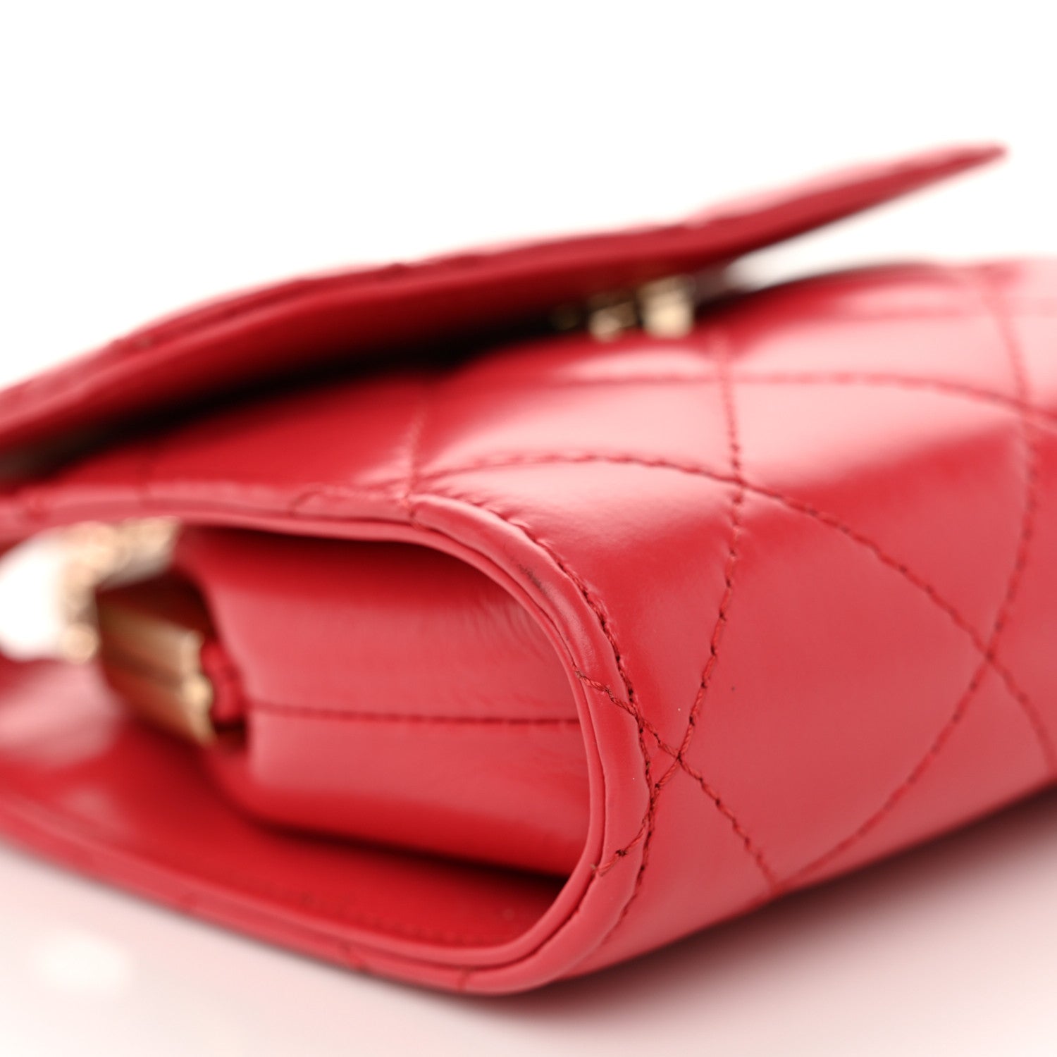 Chanel Shiny Calfskin Quilted Clutch With Chain Red 9 of 11