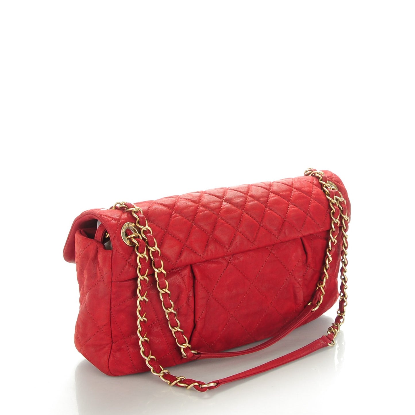 Iridescent Calfskin Quilted Large Chic Quilt Flap Red