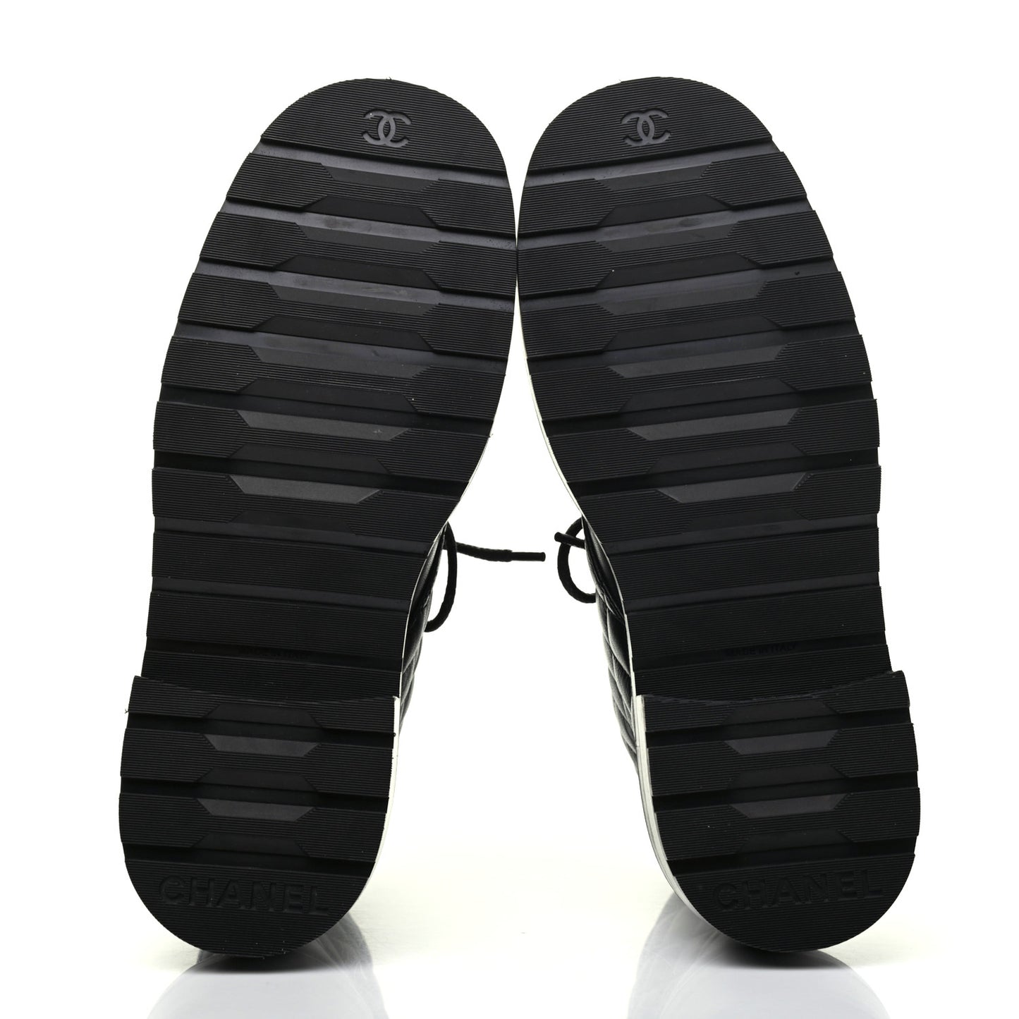 Shiny Lambskin Quilted Lace Up Combat Boots 36.5 Black