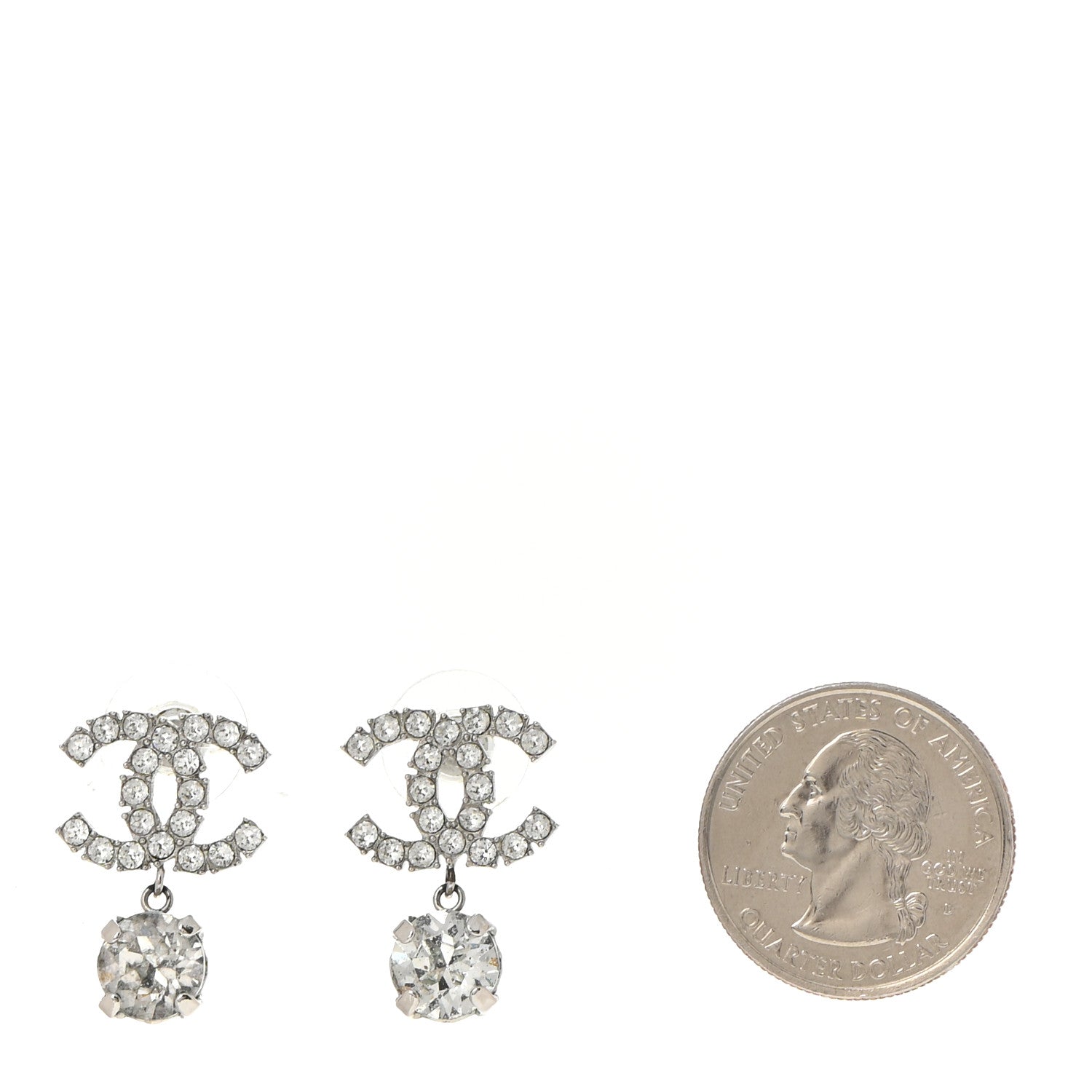 Chanel Crystal CC Drop Earrings Silver 2 of 5