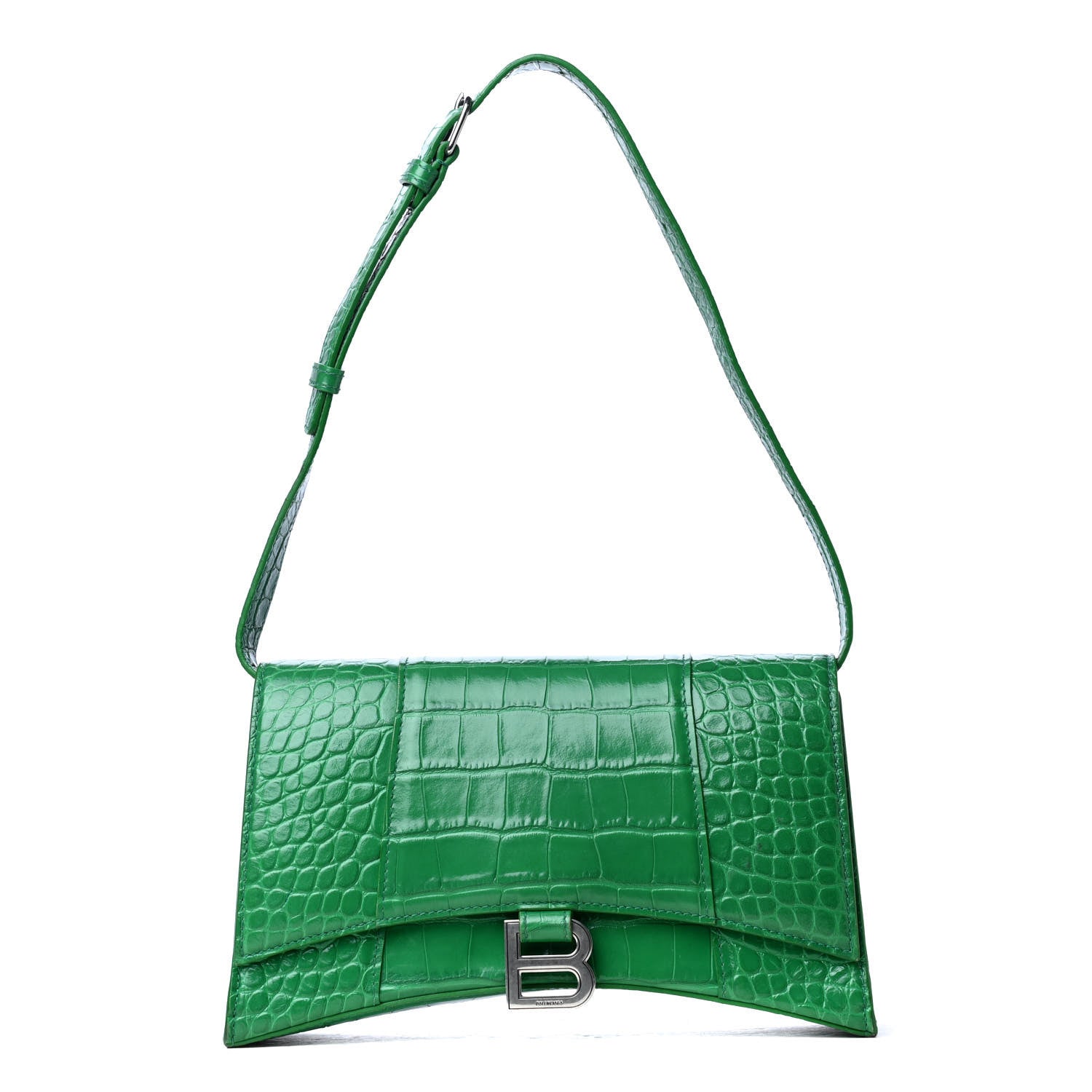 Balenciaga Shiny Calfskin Crocodile Embossed Small Hourglass Sling Shoulder Bag Leaf Green 1 of 8