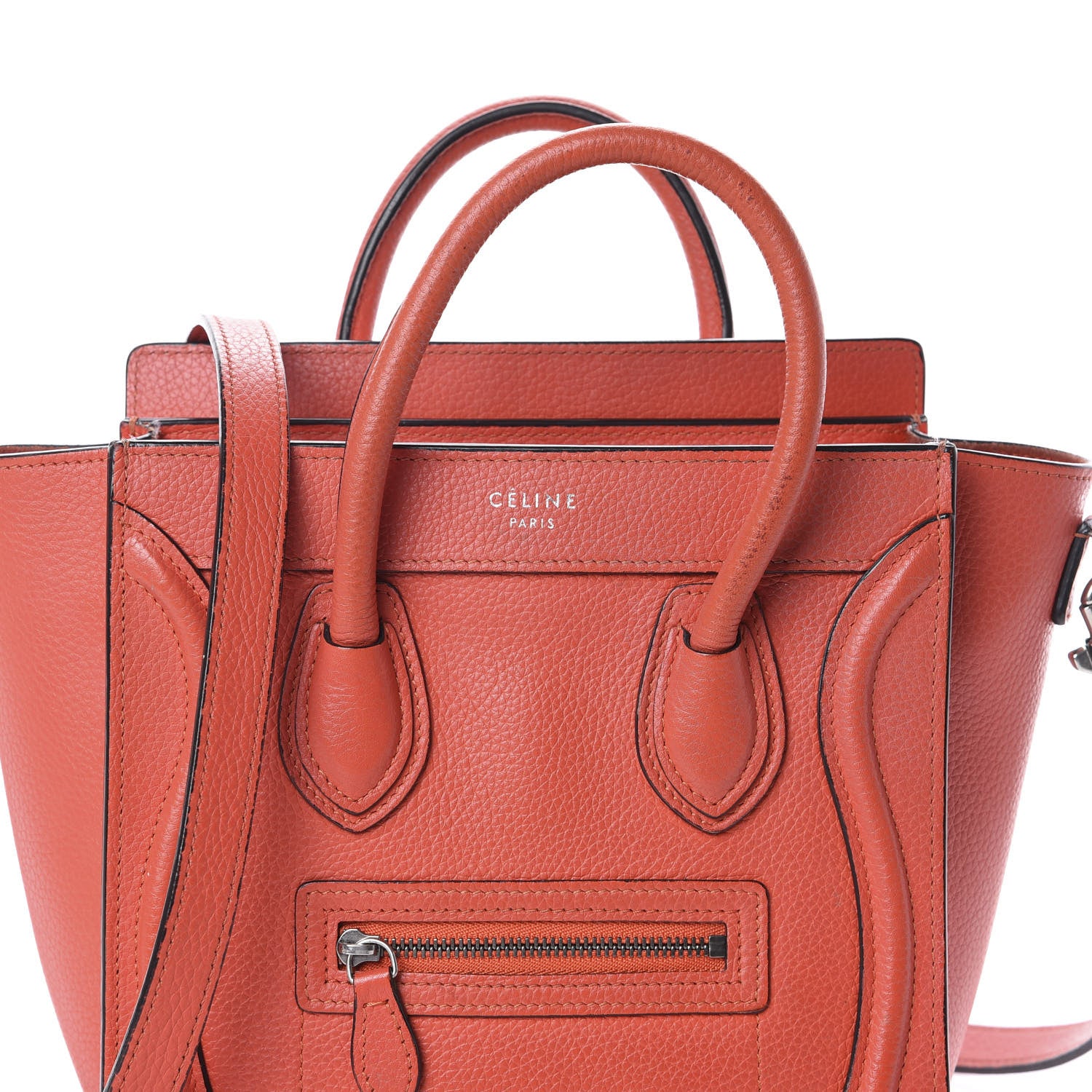Celine Drummed Calfskin Nano Luggage Vermillion 11 of 15