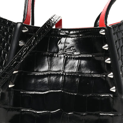 Christian Louboutin Patent Crocodile Embossed Spiked Mini Cabarock Shopper Tote  Black 6 of 8