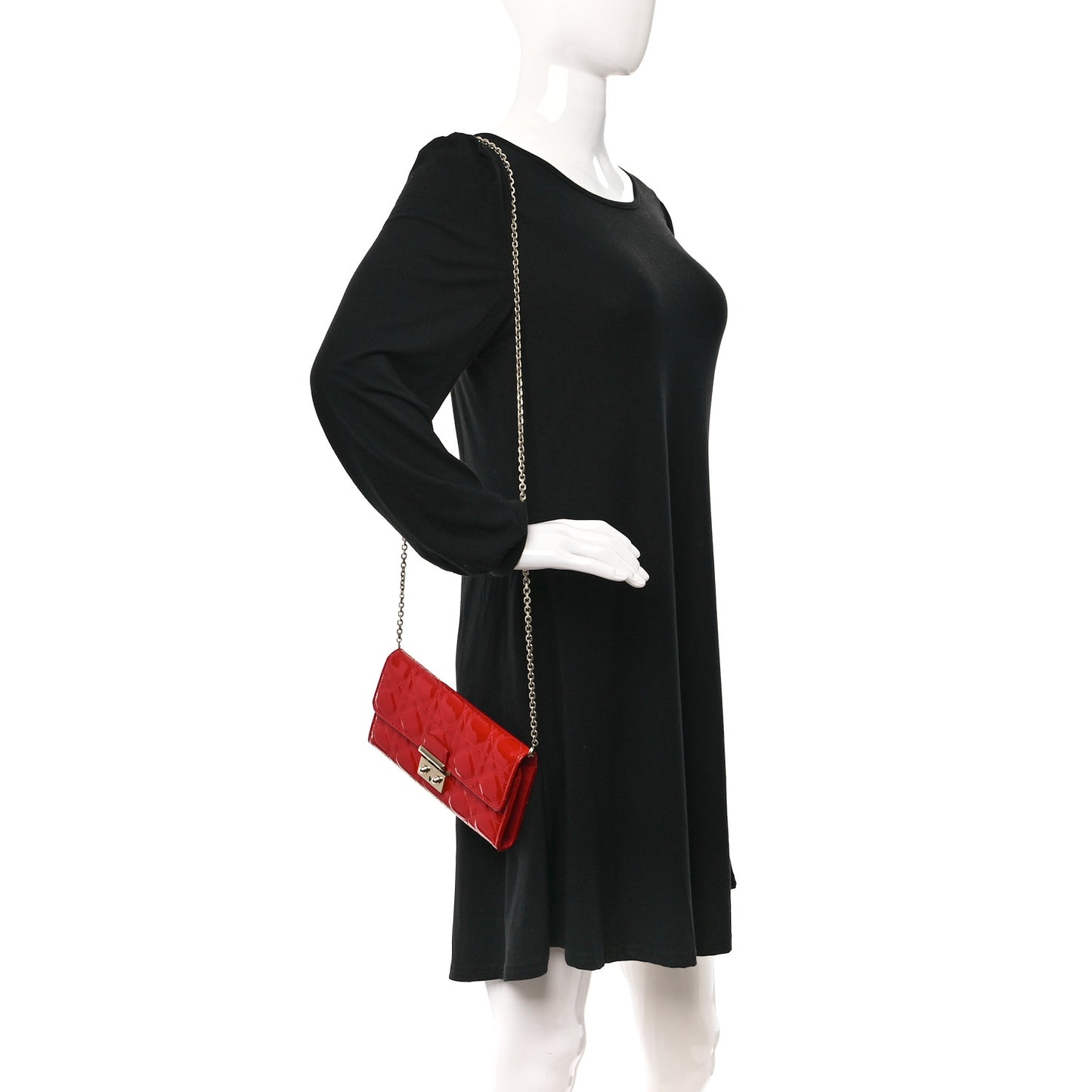 Patent Cannage Miss Dior Chain Wallet Red