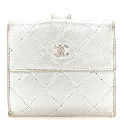 Chanel Metallic Lambskin Quilted Compact French Flap Wallet Silver 1 of 10