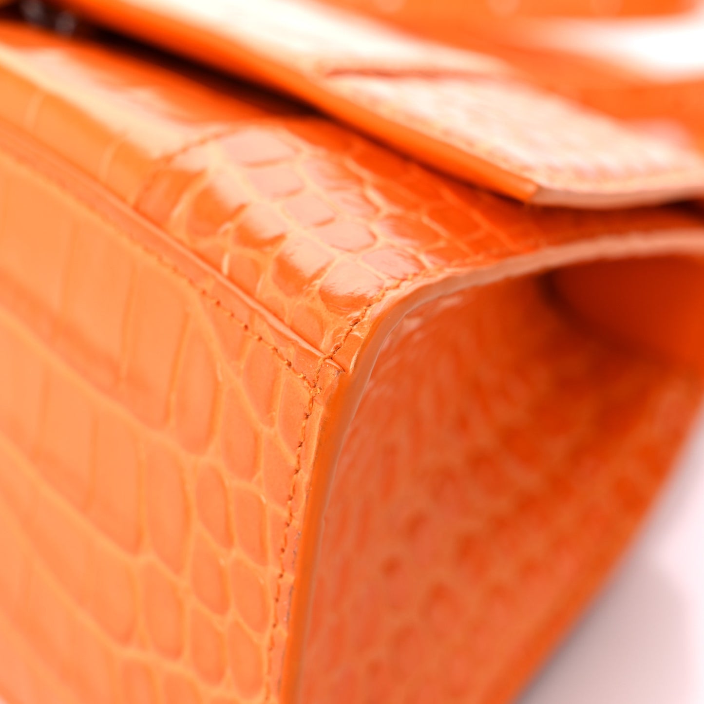 Shiny Calfskin Crocodile Embossed Small Hourglass Top Handle Bag Pop Orange