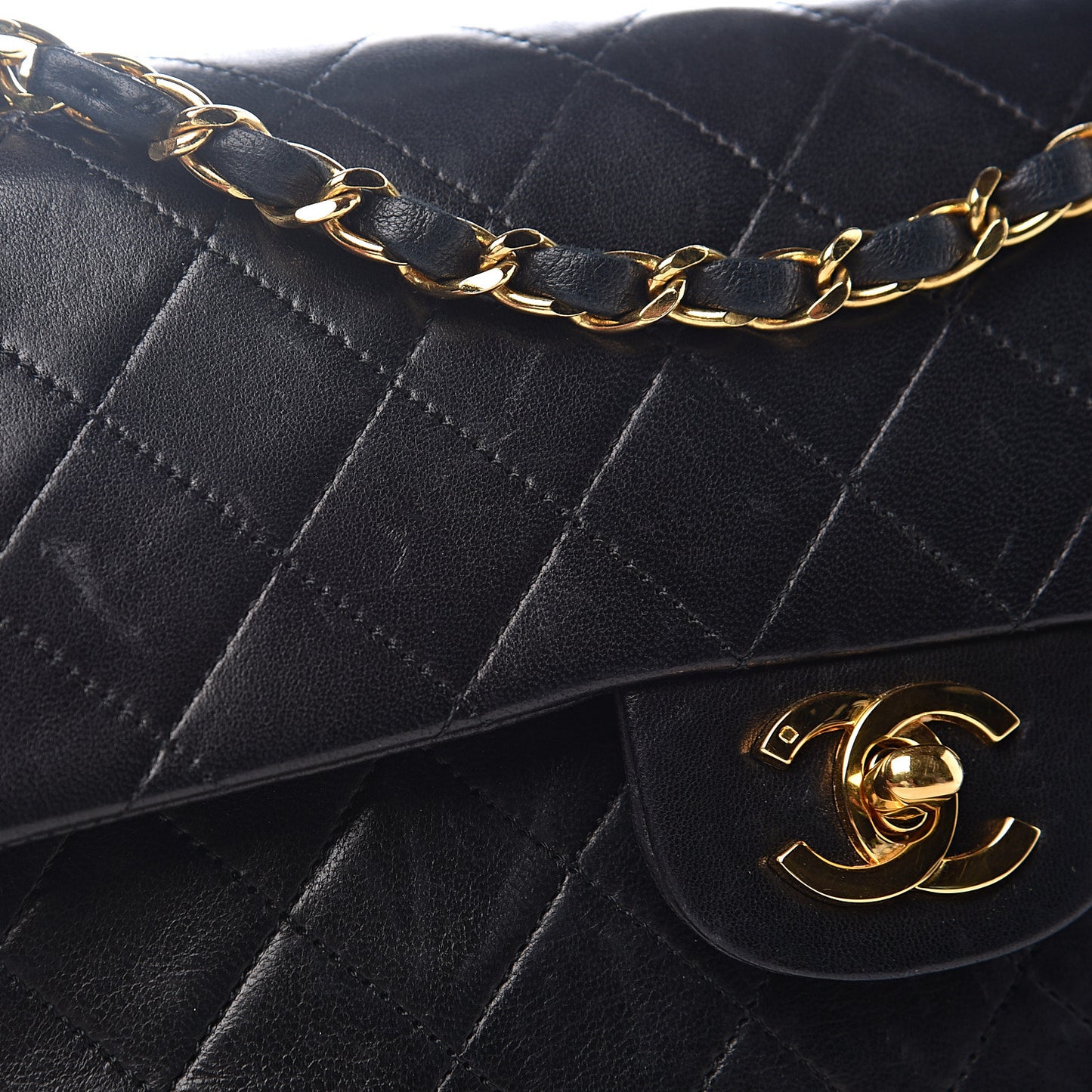 Lambskin Quilted Small Double Flap Black
