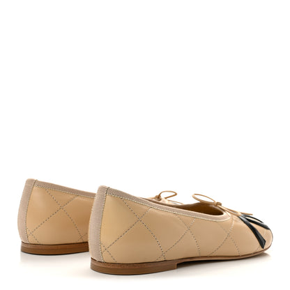 Chanel Lambskin Quilted CC Cambon Ballet Flats 36 Beige Black 5 of 9