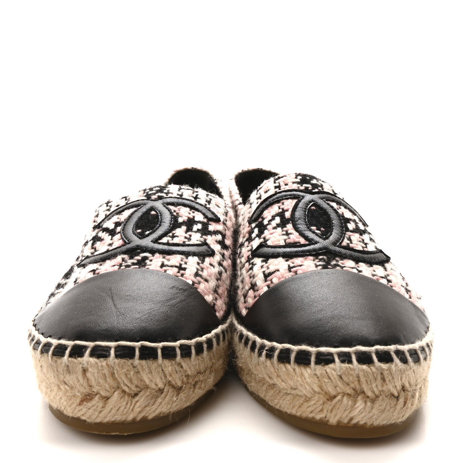 Chanel Tweed Lambskin CC Espadrilles 39 Pink Black 3 of 8